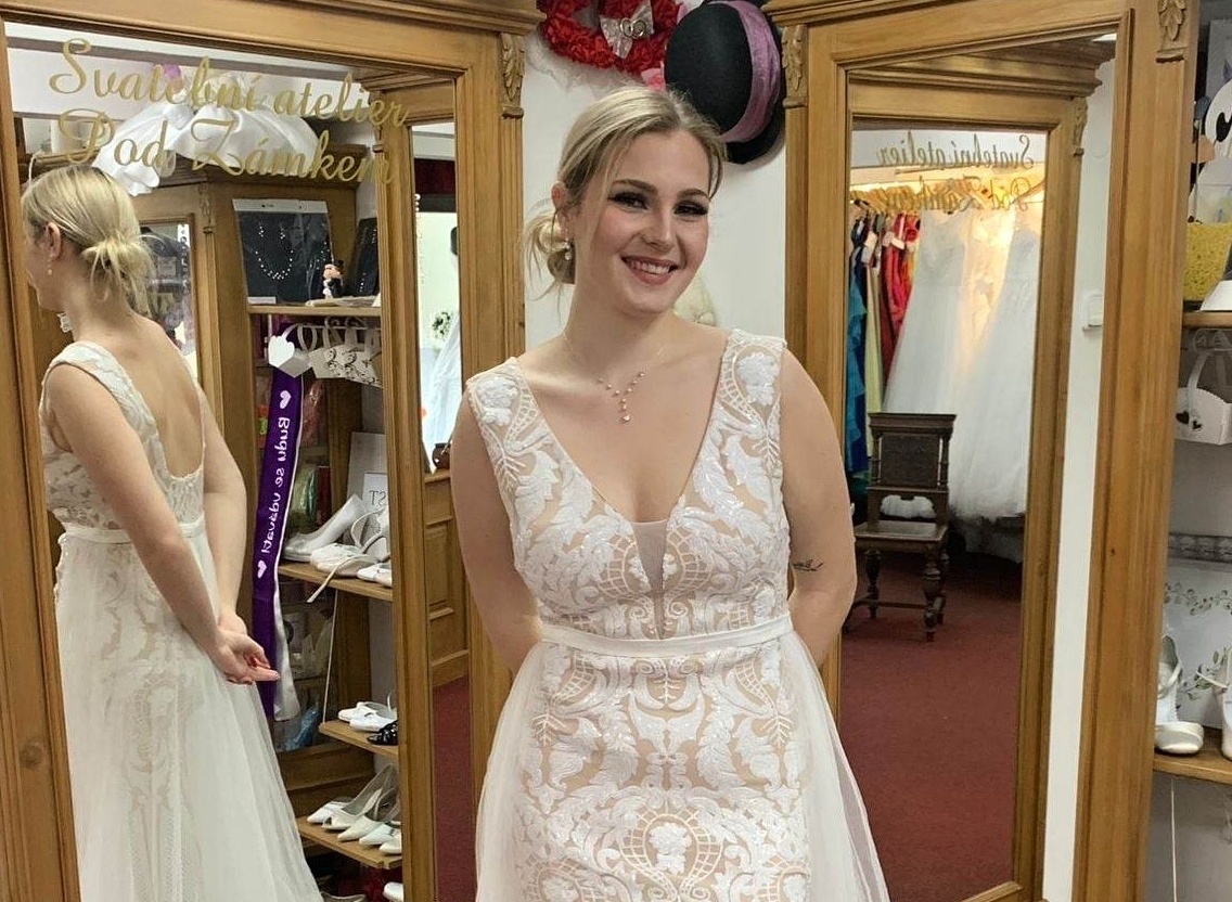 Svatební šaty bílo-šampaň - 4