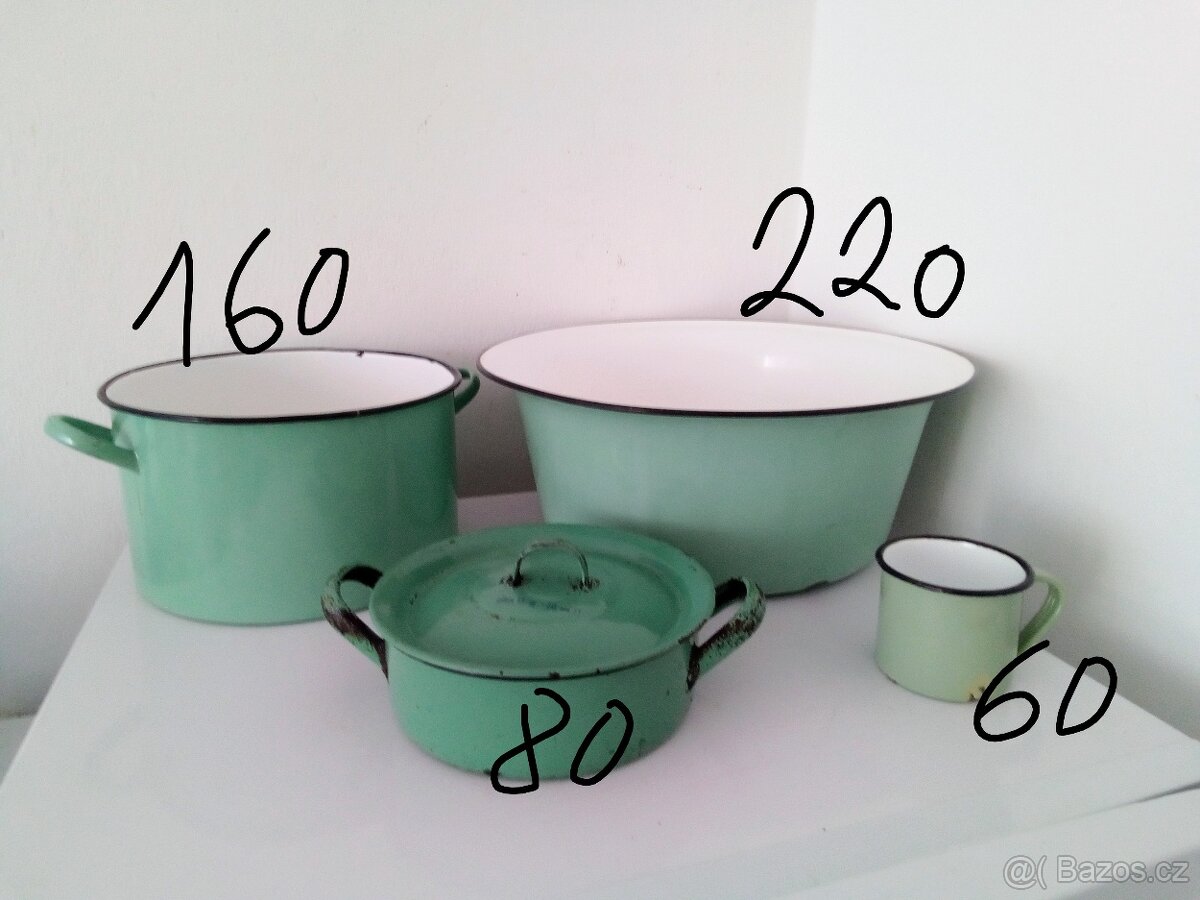 Staré, zelené, smaltované nádobí - 4