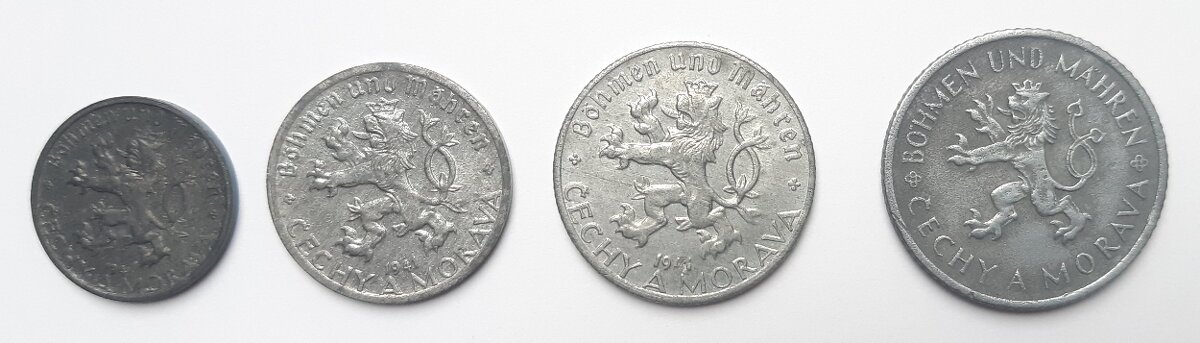 4x mince Protektorát: 10h,20h,50h (1941), 1K (1942) - 4