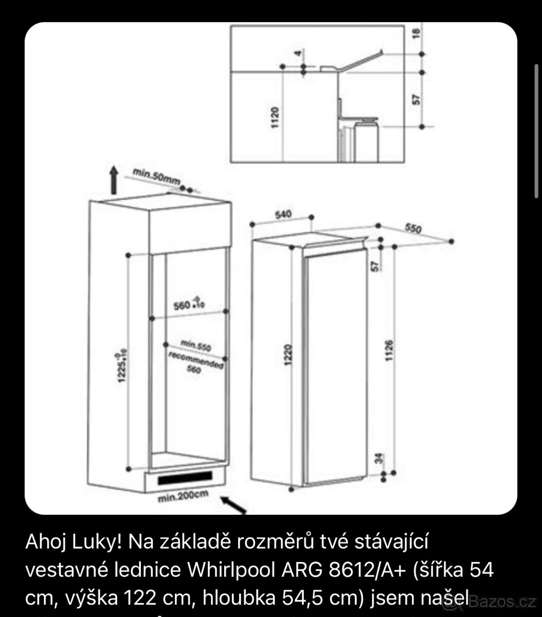 Vestavěná lednička 122cm whirlpool ARG 8612A+ - 4