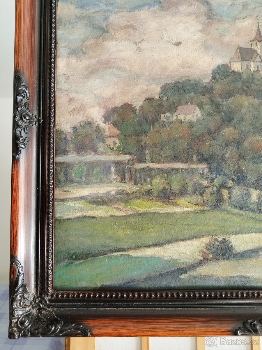 obraz PARTIE S KOSTELÍČKEM, olej, sign. Jos. Fiala - 4