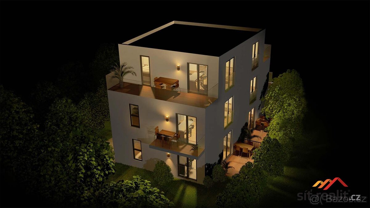 Novostavba byt 2+kk, 53m2 + 101m2 zahrada, garážové stání, P - 4