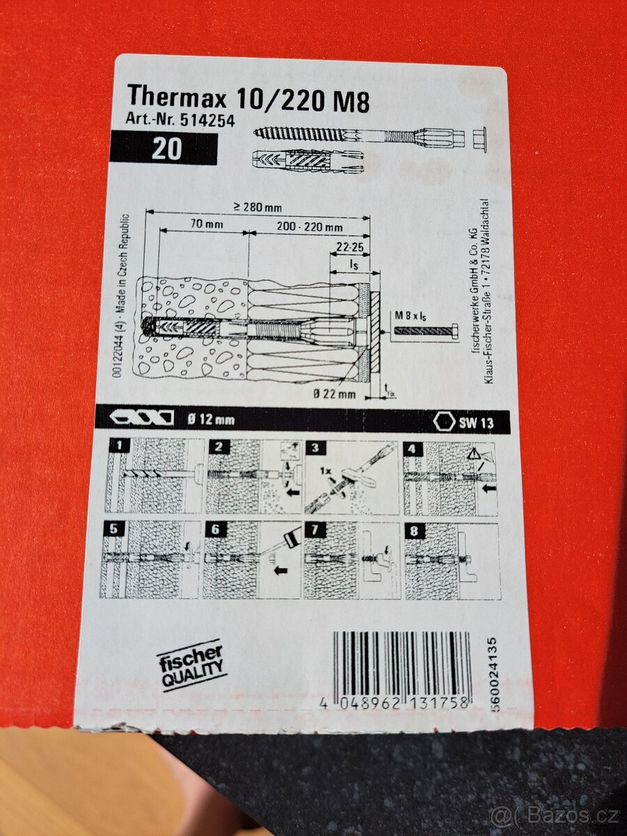 Nové kotvy do zateplení Fischer Thermax 10/220 M8, 6 ks - 4