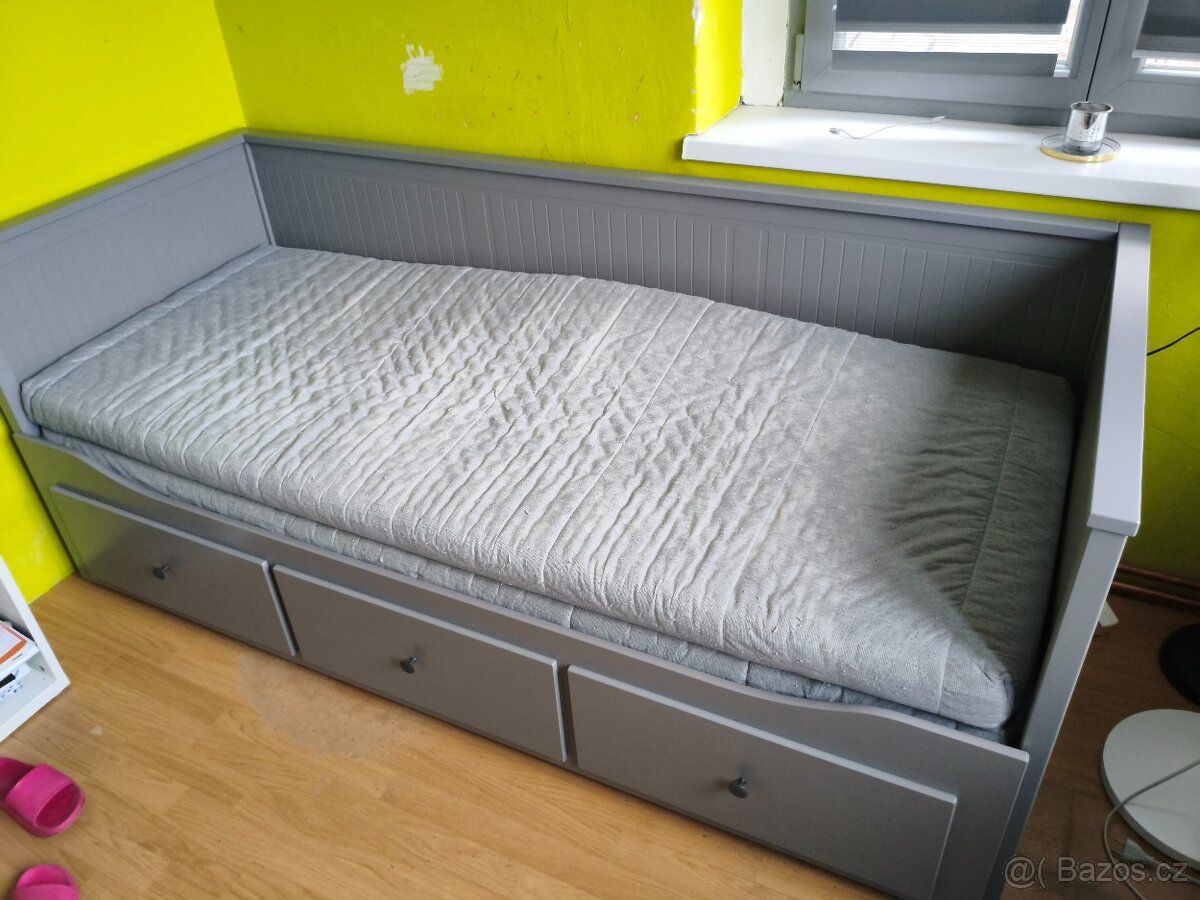 HEMNES Rám rozkládací postele, 3 zásuvky, šedá, 80x200 cm - 4