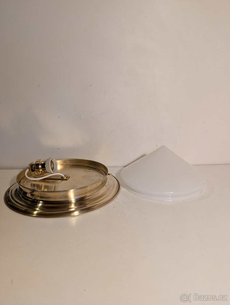 mosazný lustr, stropnice, lampa, Art Deco stínidlo - 4