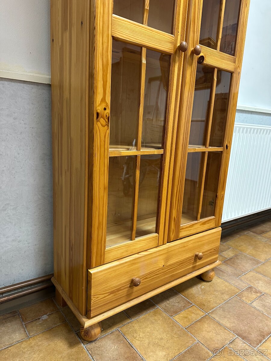 Masivní knihovna, vitrína, 100% dřevo, borovice - 4