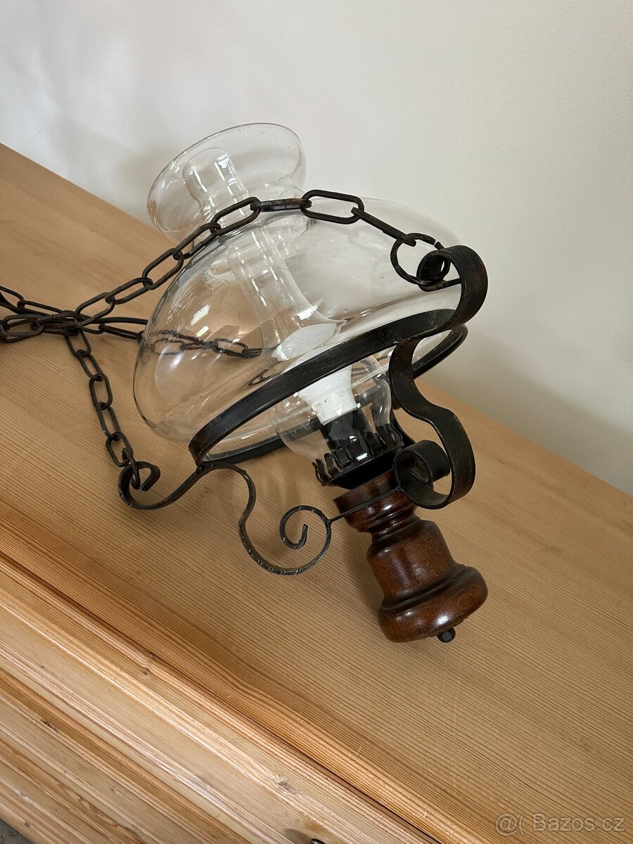 Rustikální elektrický závěsný lustr. Petrolejovka. - 4