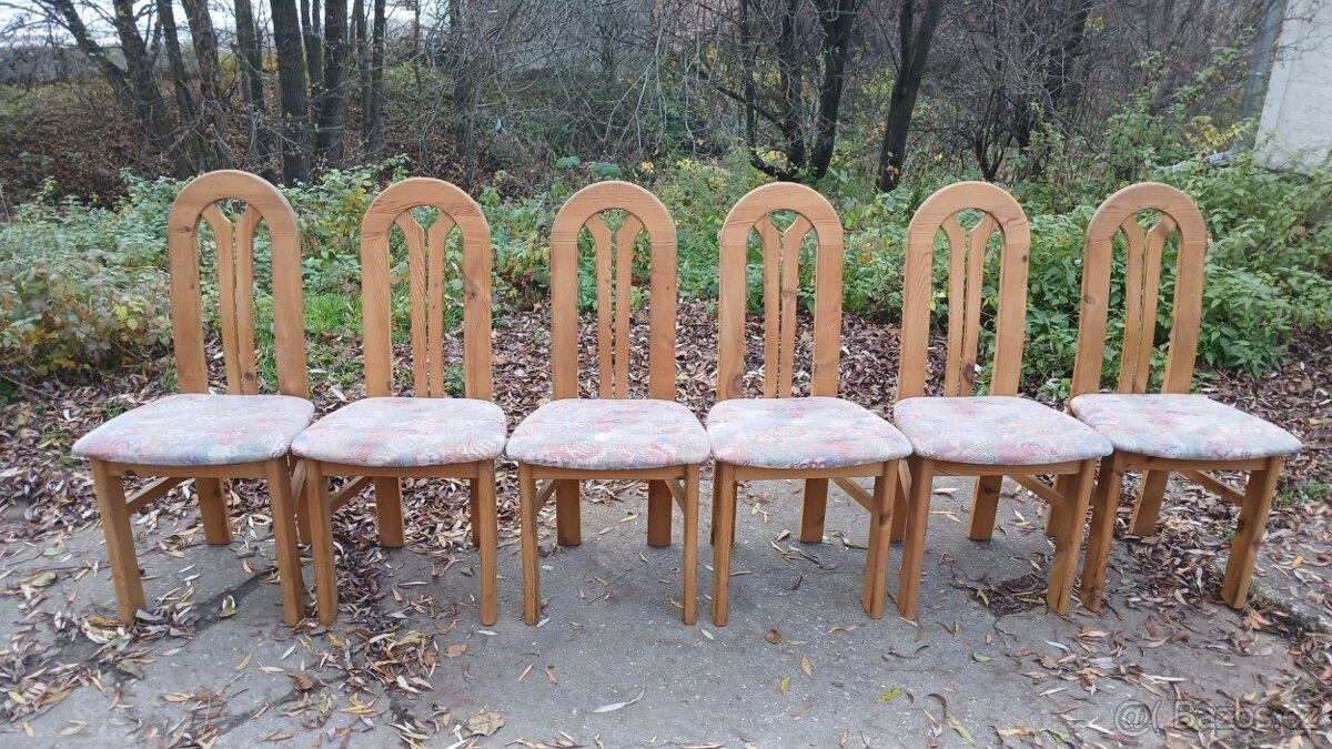 Rustikální masivní rozkl.stůl+6židlí - 4