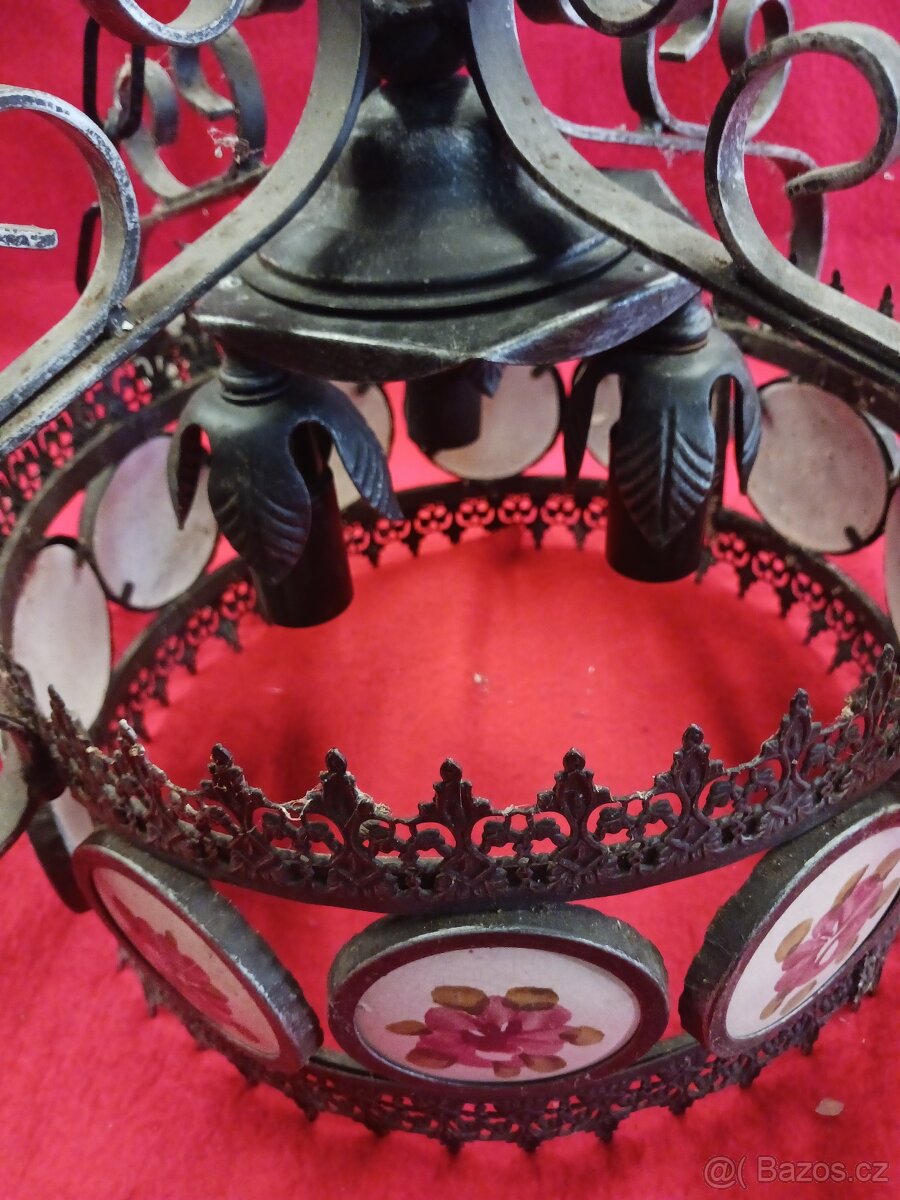 Starý kovaný závěsný lustr - 4