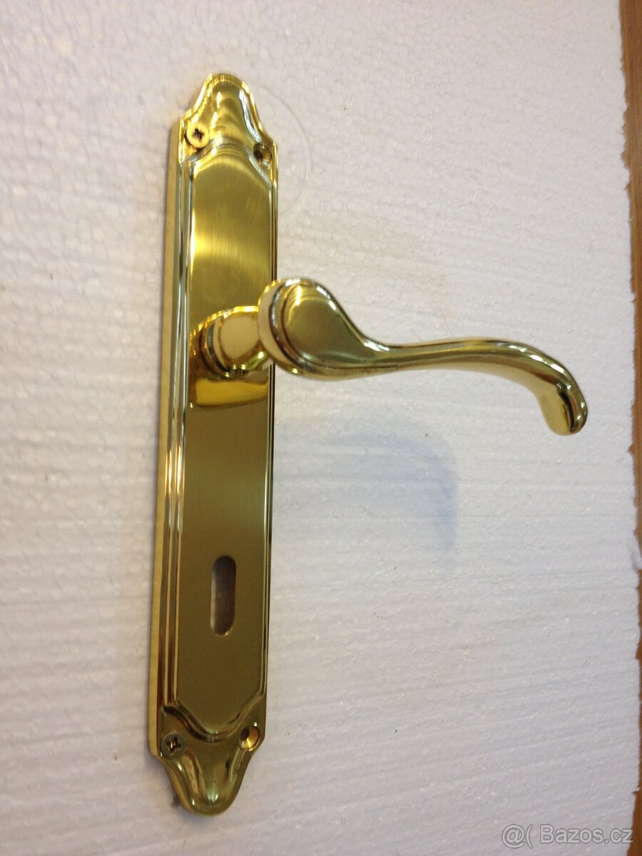 Dveřní klika / kování, zlatá lesk, rozteč 72mm /2ks - 4