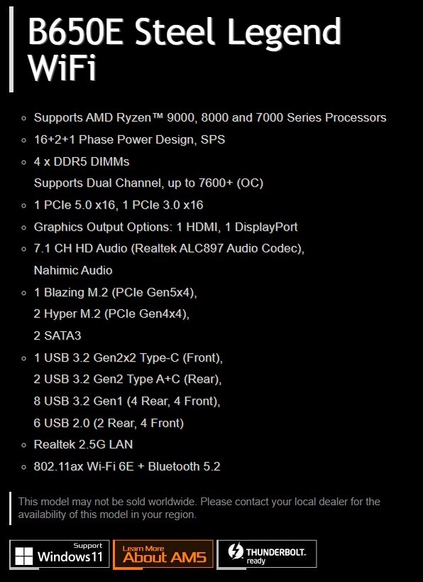 Základní deska B650E Steel Legend WiFi AM5 DDR5 3xM.2 Wifi 6 - 4