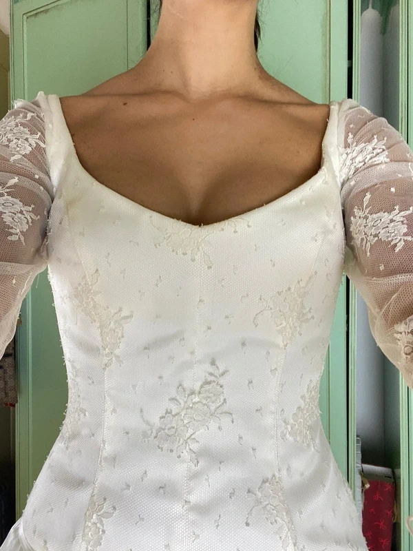 Nové ivory luxusní hedvábné krajkové svatební plesové šaty - 4