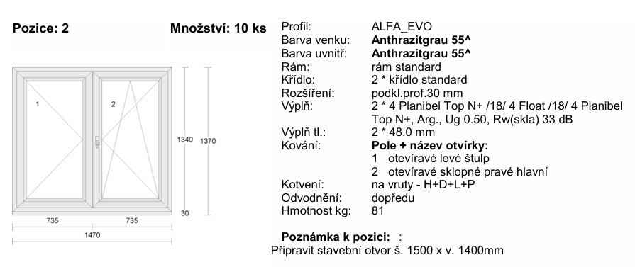 Plastová okna ALFA EVO 1500 × 1400 mm – antracit – TROJSKLO - 4