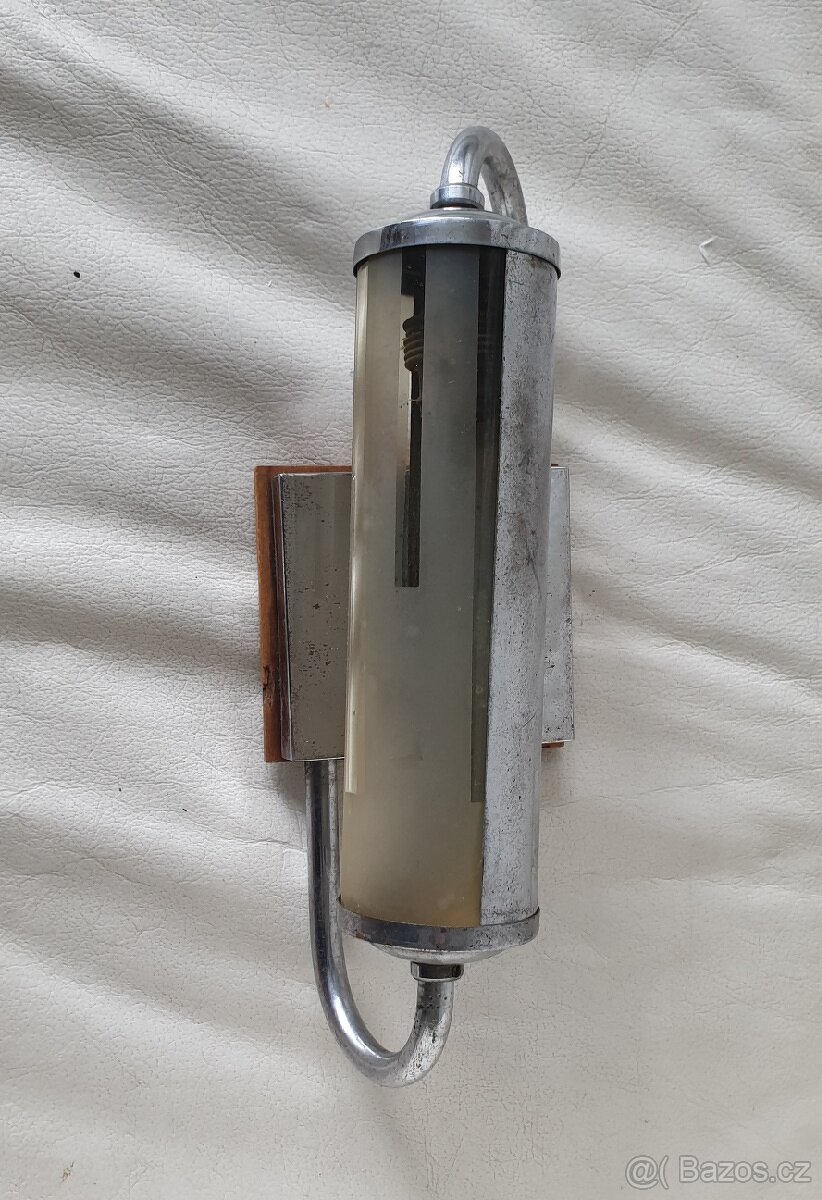 Starožitná nástěnná lampička válec pískované sklo - 4