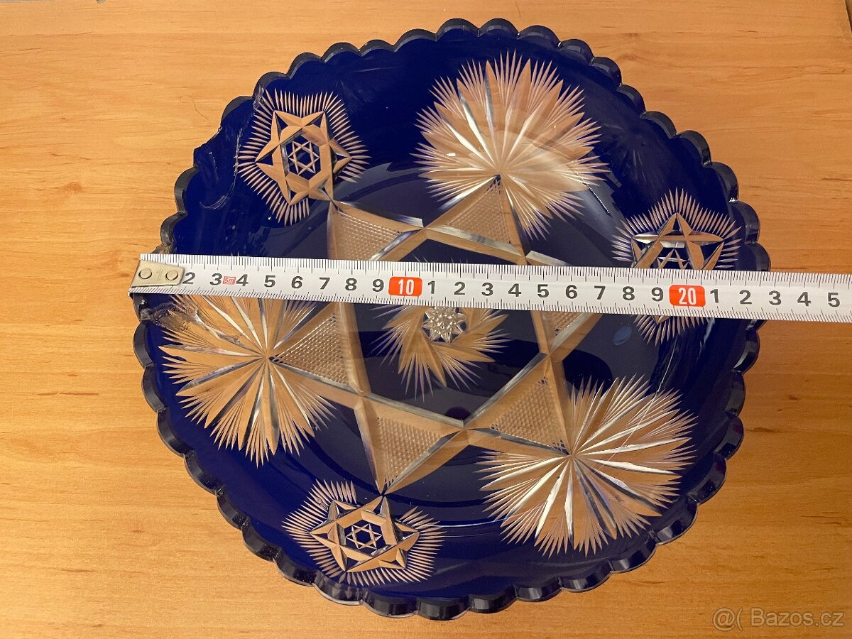 Modrá broušená křišťálová mísa - 4