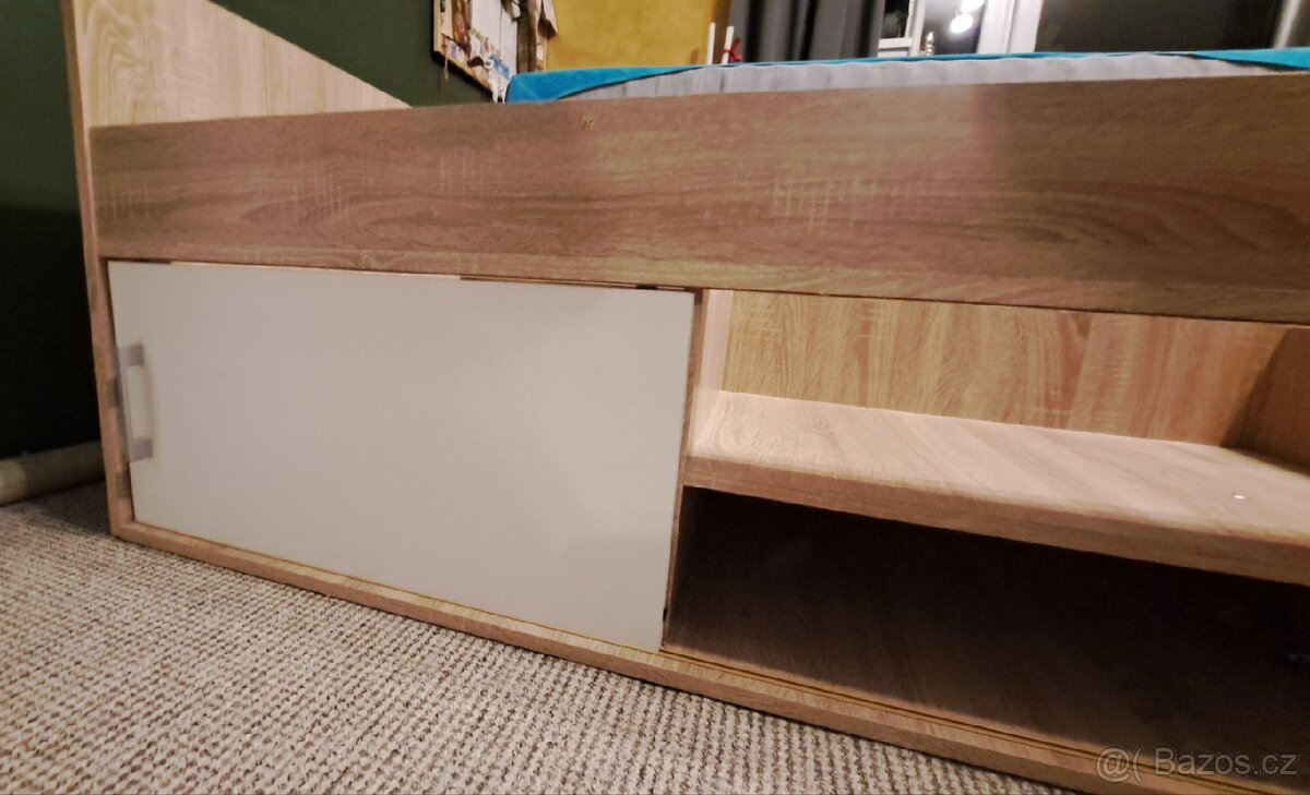 POSTEL, 90/200 cm bílá, Sonoma dub + rošt - 4