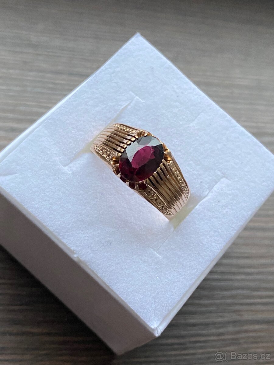 Zlatý prsten s rubínem, růžové zlato - 4