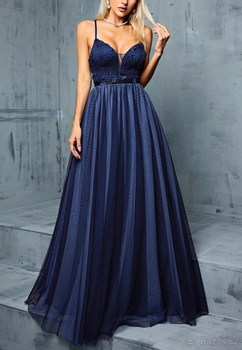 NOVÉ plesové šaty MODRÉ TYLOVÉ - 4