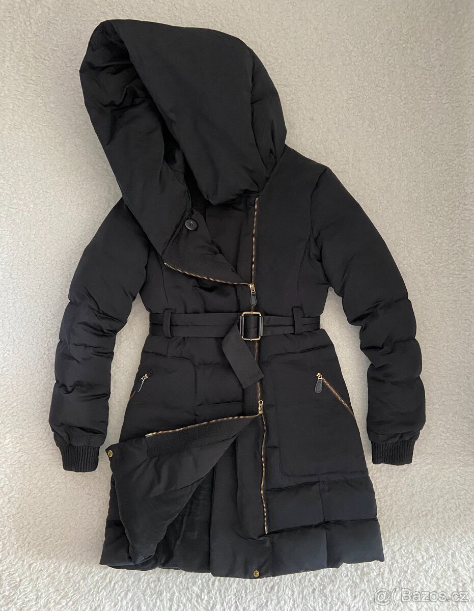 Dámský černý péřový kabat bunda s kapucí vel. 36/S - 4