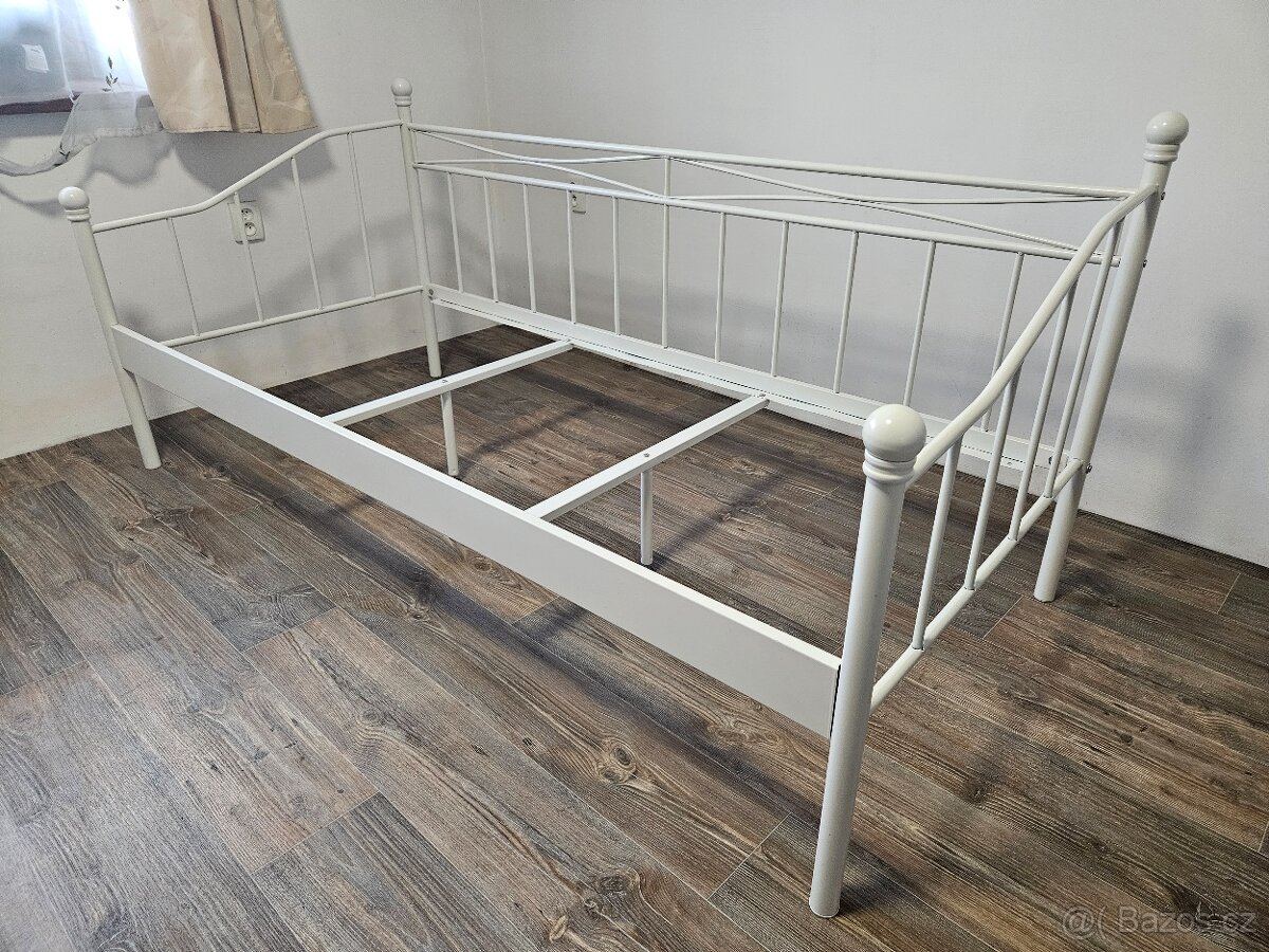 Kovová postel 90x200 bílá - 4