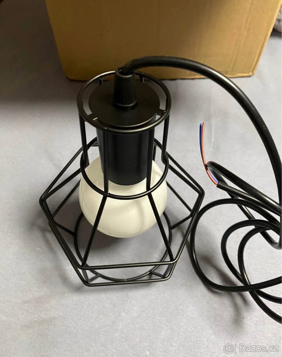 Industriální lustr černý mat kov 6 svítidel + žárovky - 4