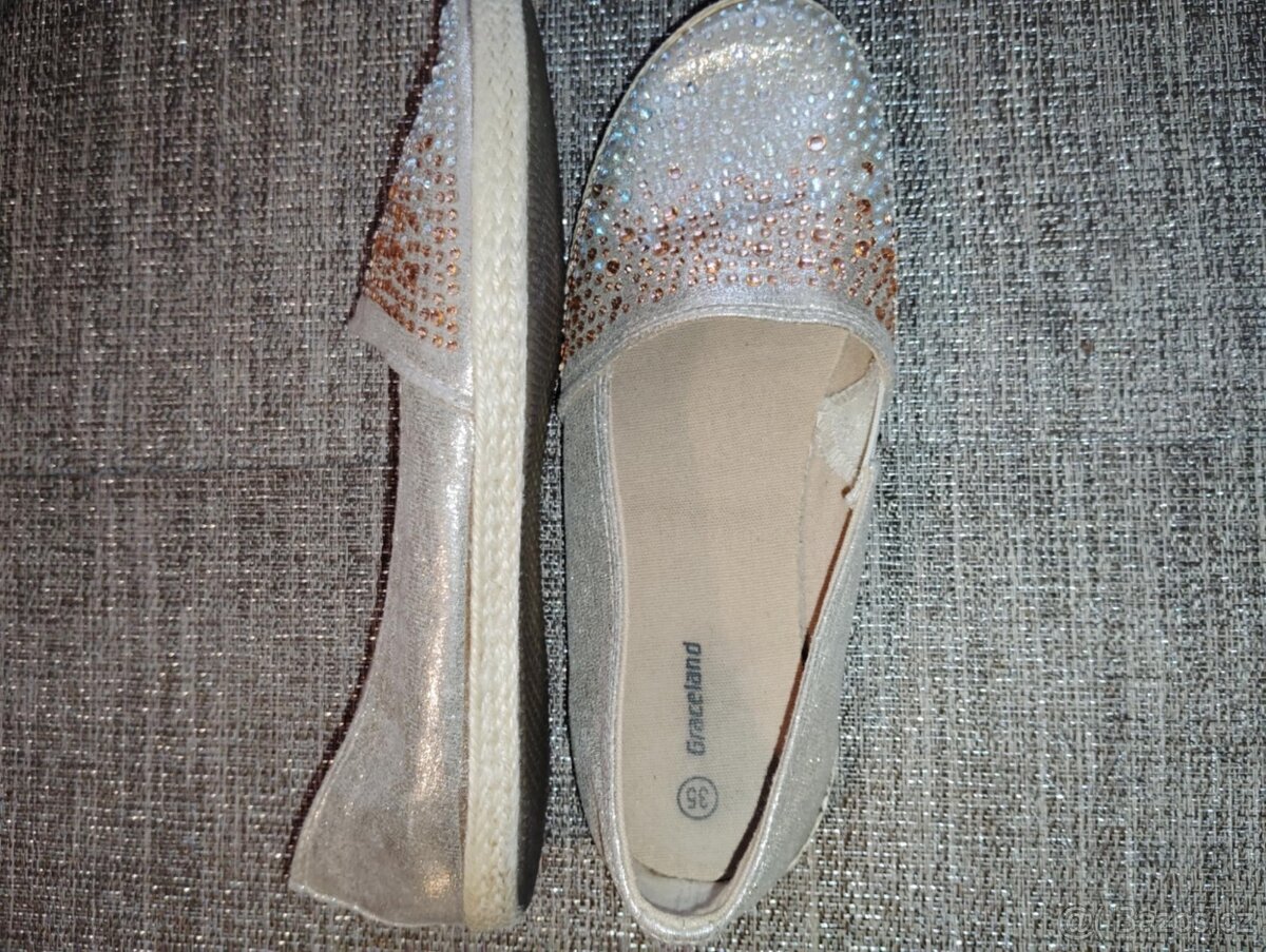 Zlaté boty s kamínky, espadrilky - 4