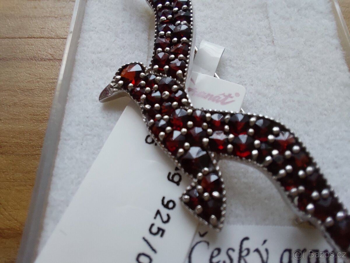 Nový šperk český granát a stříbro, brož unisex pánská dámská - 4