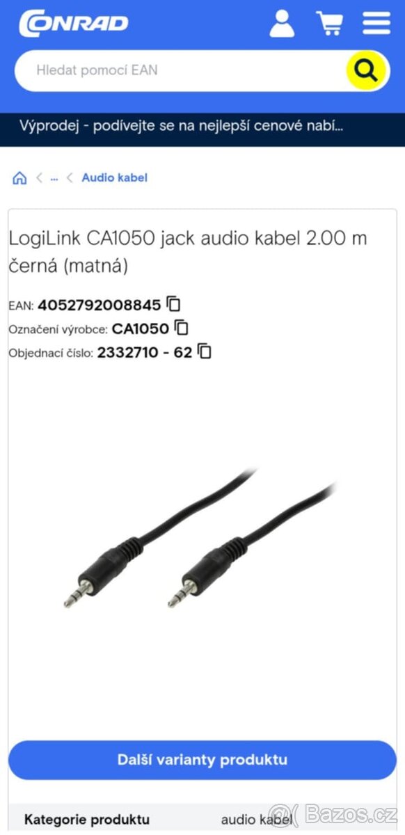 Kabel 3.5mm jack/3.5mm jack 2m LOGILINK CA1050 58ks - 4