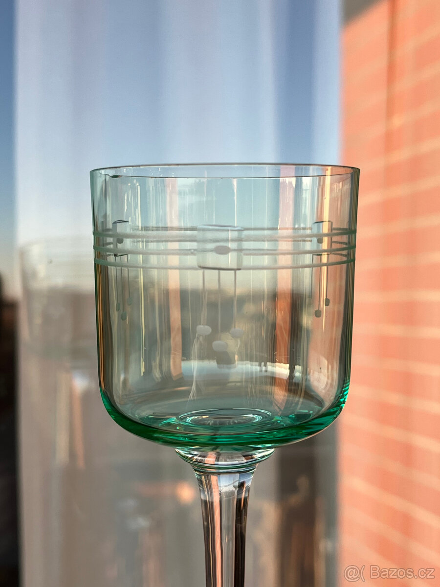 Starožitná secesní sklenice 120ml, uranové sklo - 4