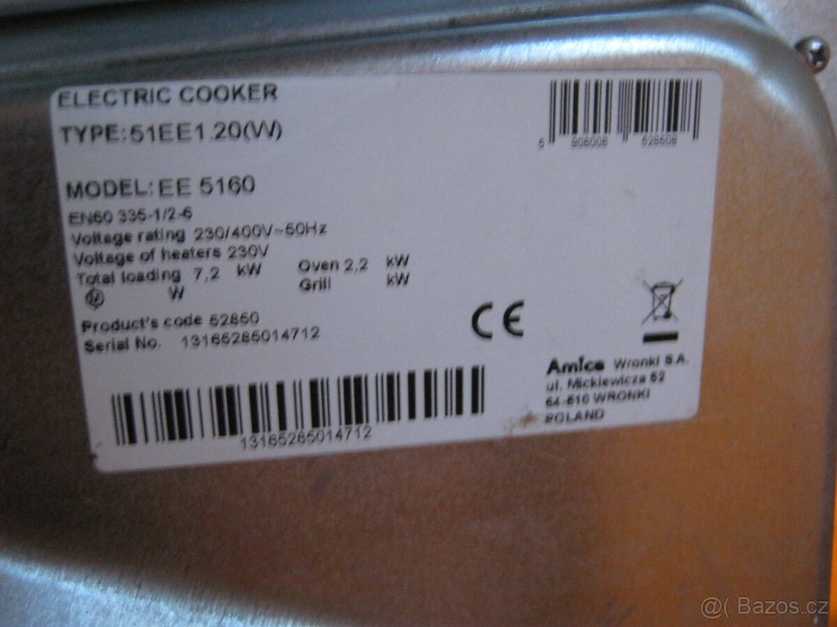 Elektrický funkční plotýnkový sporák AMICA model EE5160 - 4