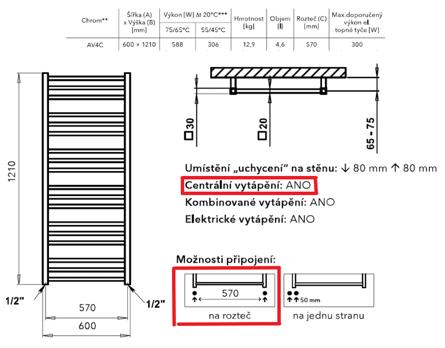Koupelnový Radiátor Avento AV4C + ventil - 4