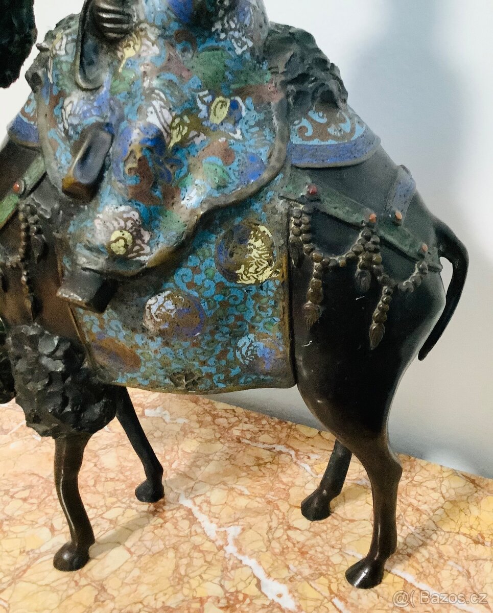 Starožitná bronzová socha Cloisonne Japonsko - 4