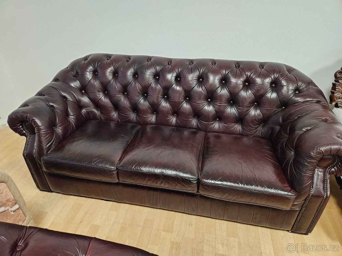 CHESTERFIELD ŠTÝL,KOŽENÁ-ČOKOLÁDOVEJ FARBY,3+2+1 - 4