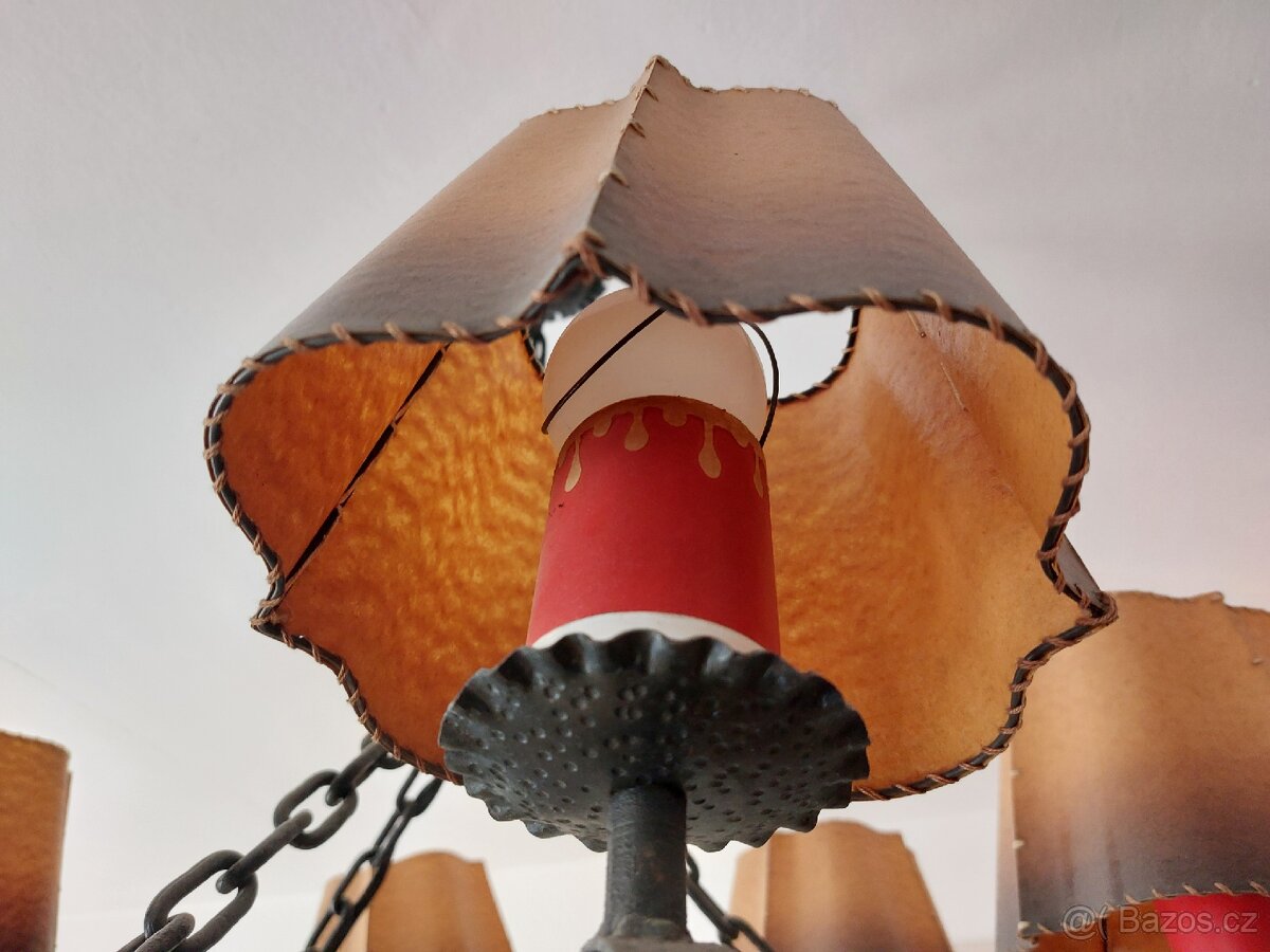 Starožitný originál kovový lustr + 2 lampičky, ruční práce - 4