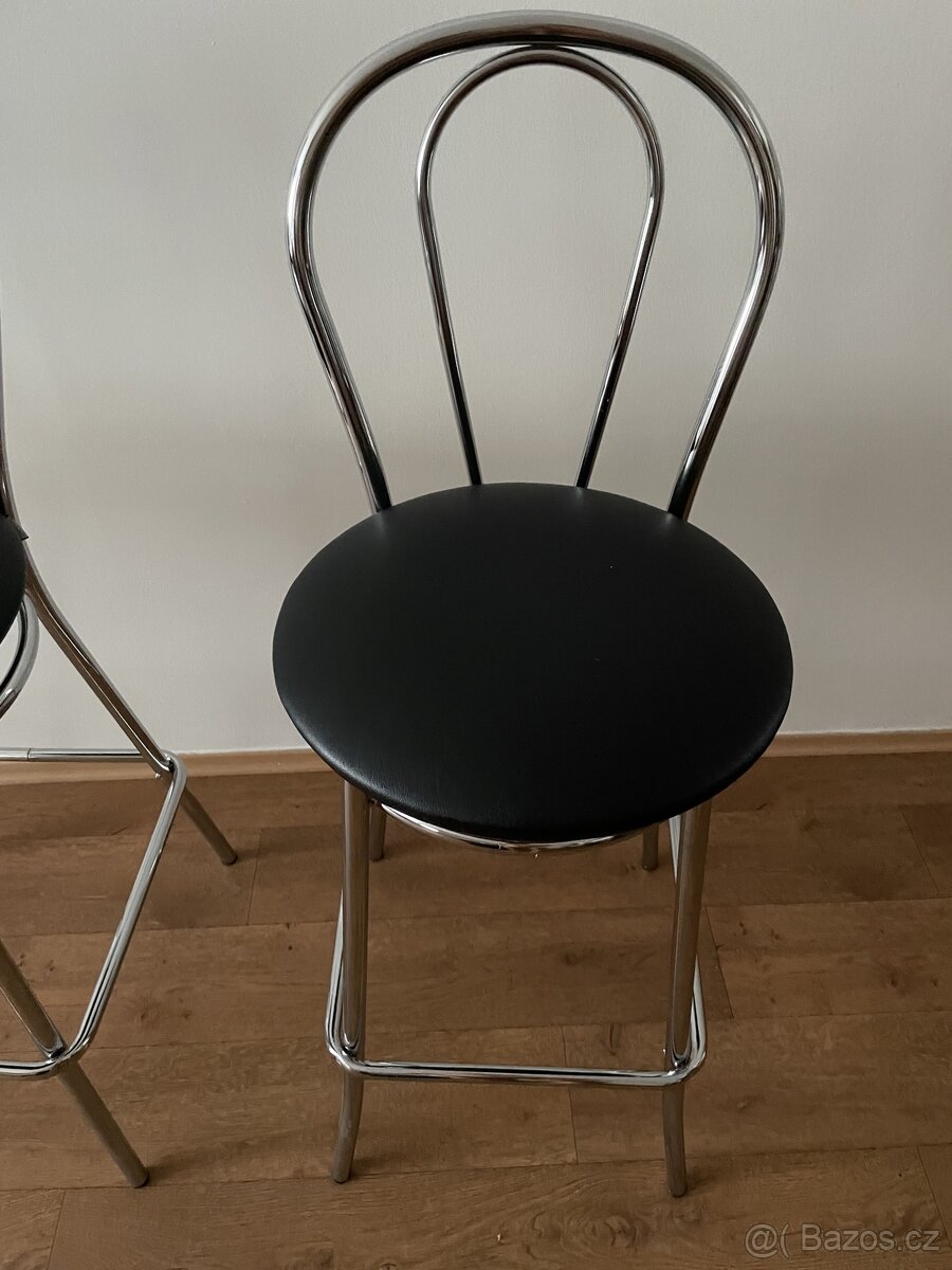 Barové židle chrom, černá kůže 3 kusy - 4