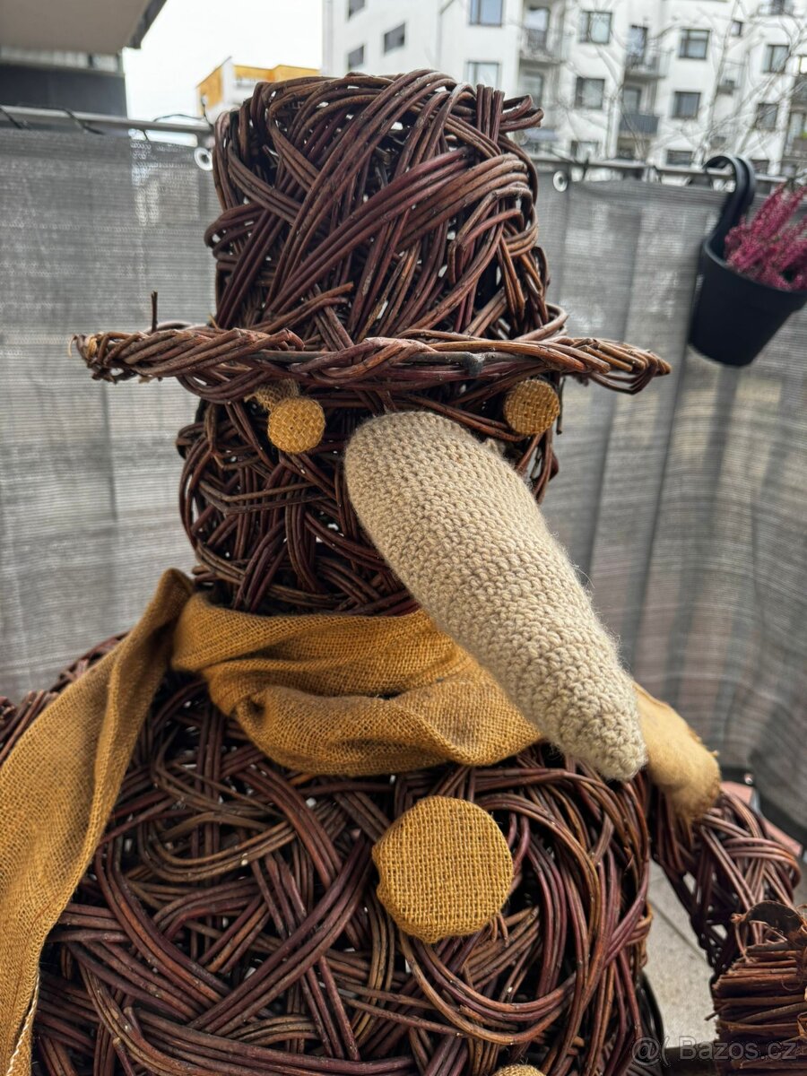 Proutěný sněhulák zimní vánoční dekorace - 4