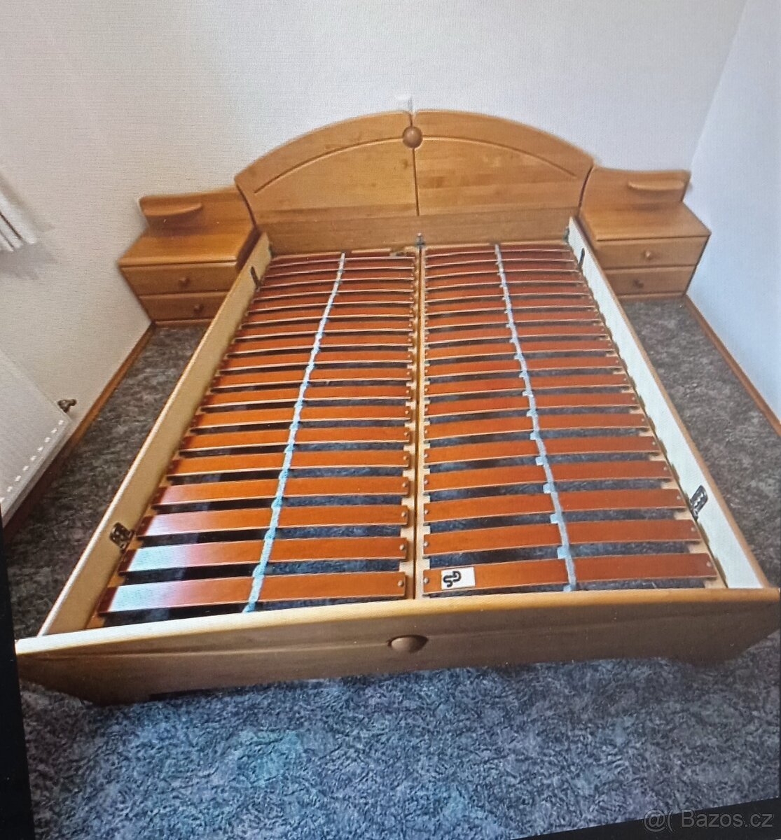 Manželská postel s roštem+noční stolky - 4