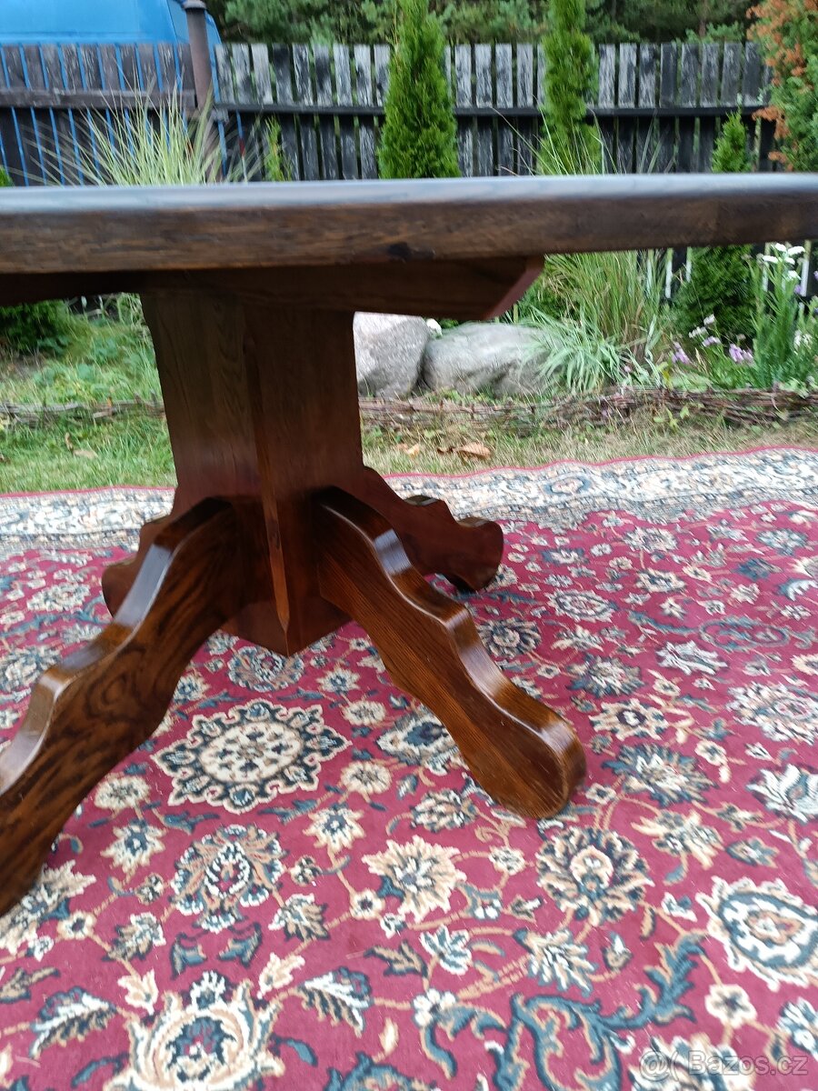 Rustikální , dubový stůl jídelní ovál . - 4