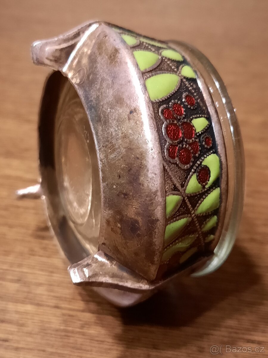 stará ruská postříbřená a smaltovaná otevřená solnička - 4