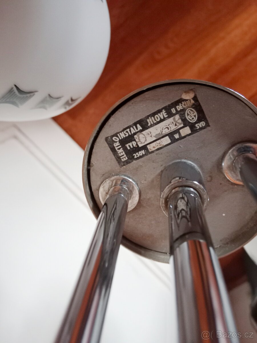 starý retro dvouramený art-decový chromový lustr,ce - 4