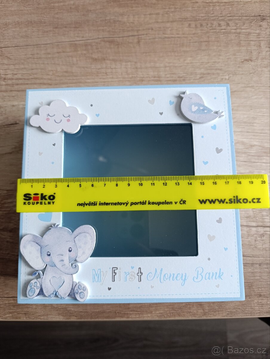 Modrá dřevěná pokladnička - NOVÁ - 4