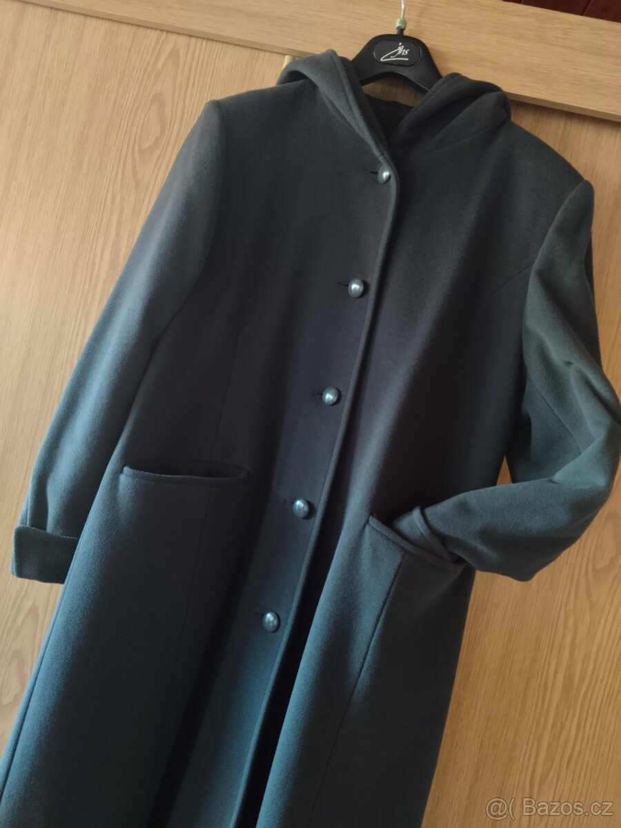 Luxusní dlouhý vlněný zimní kabát s kapucí, V 40/42 - po kot - 4