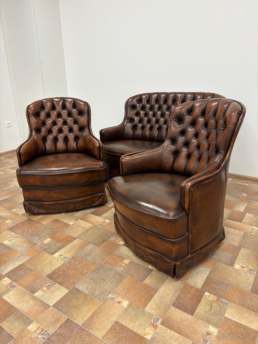 CHESTERFIELD ŠTÝL SEDAČKA,DVOJFAREBNÁ KOŽENÁ - 4