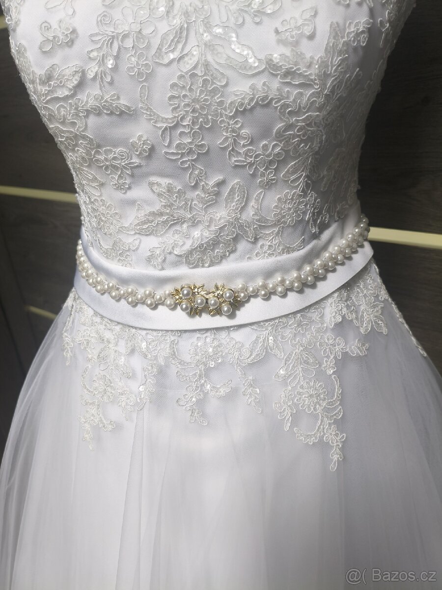 Krajkovo-tylové svatební šaty 36/38/40 - 4