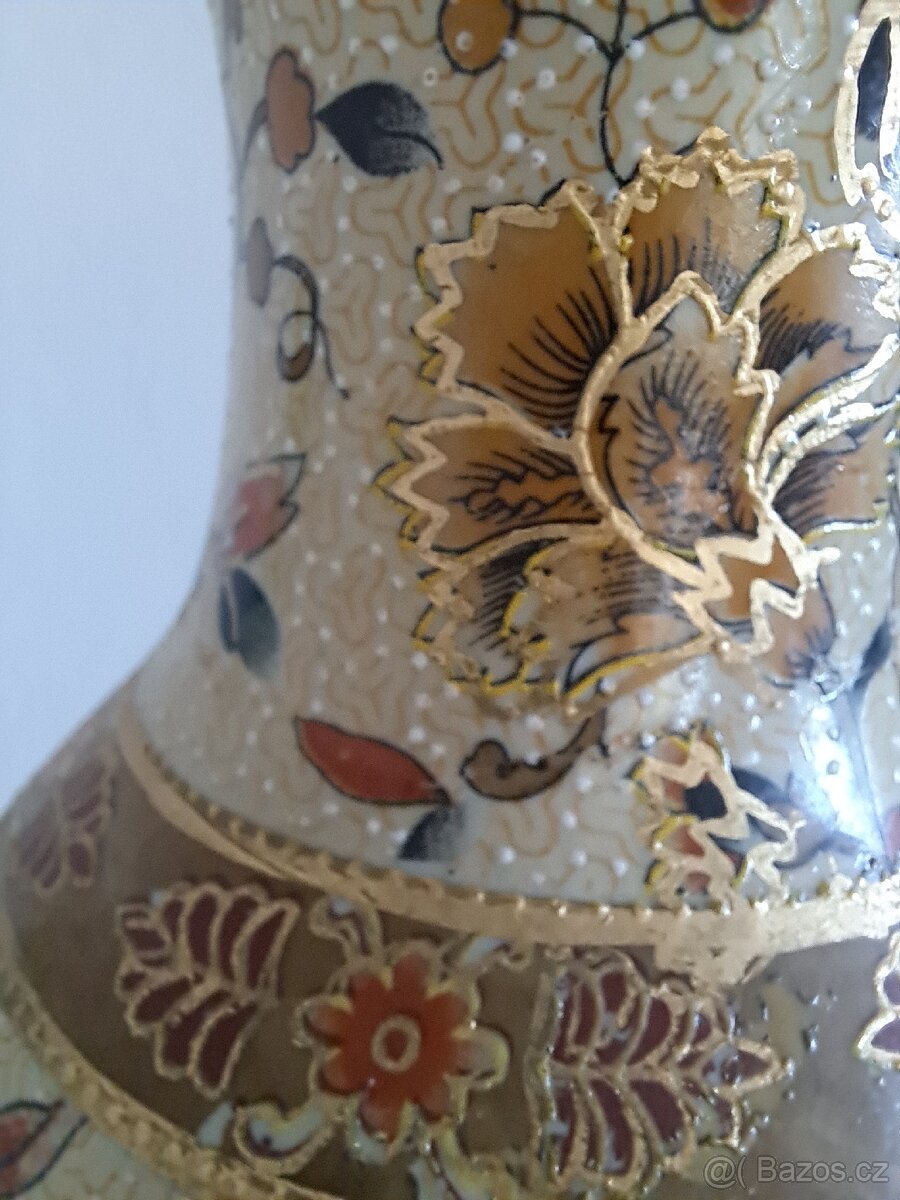 Stará váza s čínským, květinovým motivem - 4