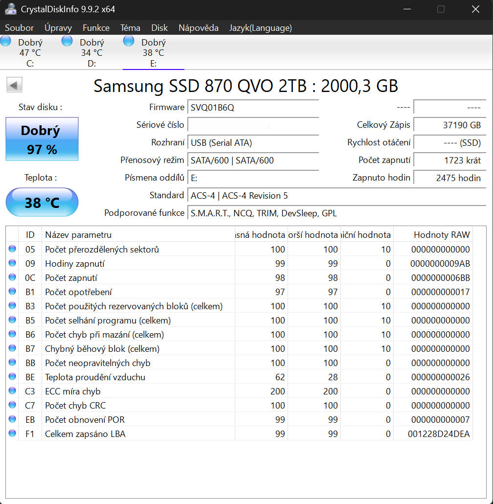 SSD Samsung 870 QVO 2 TB, formát 2,5", rozhraní SATA - 4