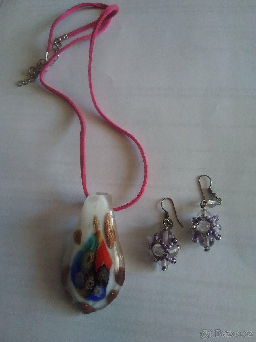 Nádherný Set skleněný přívěsek a náušnice - 4