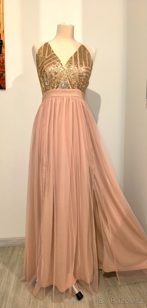 Pudrové plesové šaty - 4