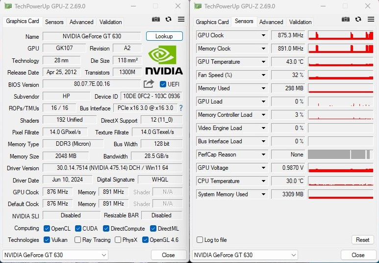 2ks - HP NVIDIA GeForce GT630 - 2GB - 4