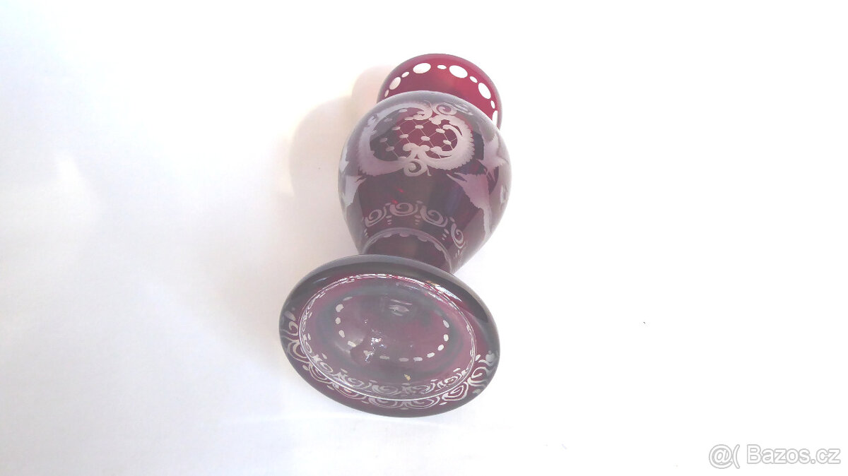 A165_ Váza, sklo, broušená, ruční práce, retro, cca 1960 - 4